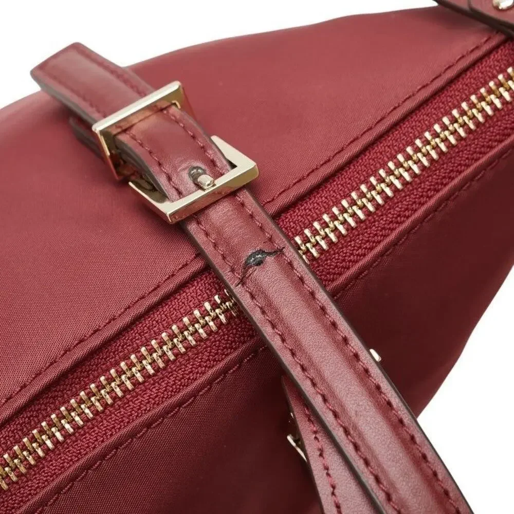 Kate Spade Nylon Leather Logo Tote Bag Burgundy
